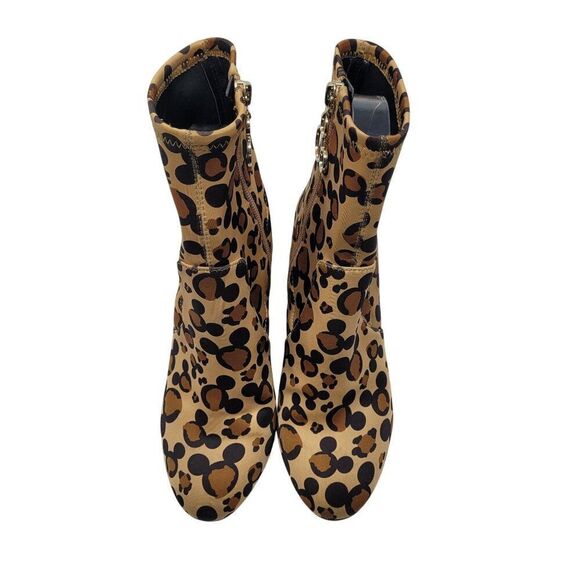 Disney X Aldo Step In Magic Leopard Chunky Heel Sock Bootie 6 Brown Mickey Boots - Picture 4 of 13